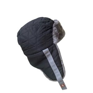 Swiss + Tech Men's Trapper Hat Black Vegan Fur Ear Flaps Faux-Fur Trapper Hat